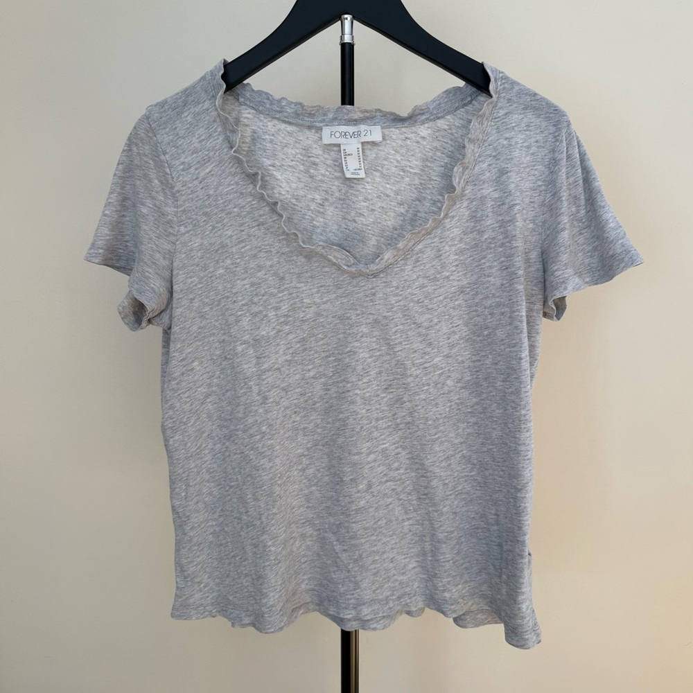 Forever 21 Light Gray Ruffle Trim Tee
